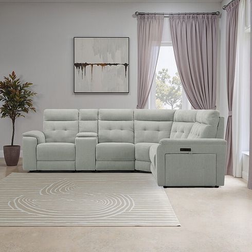 Juno Large Corner Electric Recliner Sofa With Wireless Charging Console and Power Headrests in Amigo Sage Fabric