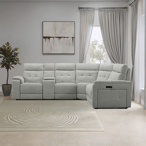 Juno Large Corner Electric Recliner Sofa With Wireless Charging Console and Power Headrests in Hopsack Dove Fabric