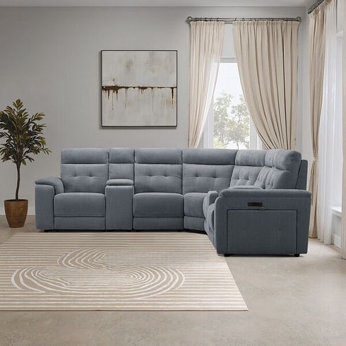 Juno Large Corner Electric Recliner Sofa With Wireless Charging Consoles and Power Headrests in Amigo Coal Fabric