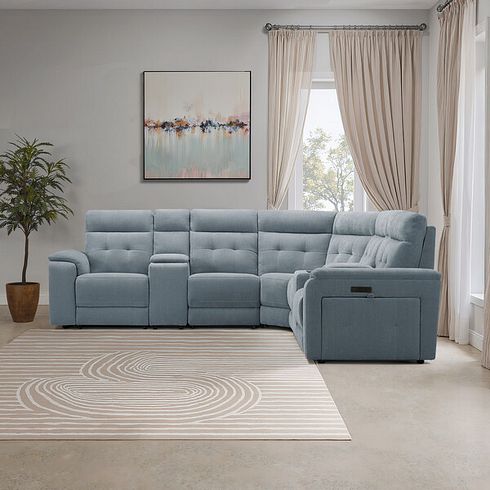 Juno Large Corner Electric Recliner Sofa With Wireless Charging Consoles and Power Headrests in Amigo Mineral Fabric