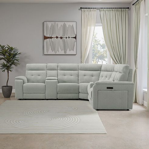 Juno Large Corner Electric Recliner Sofa With Wireless Charging Consoles and Power Headrests in Amigo Sage Fabric