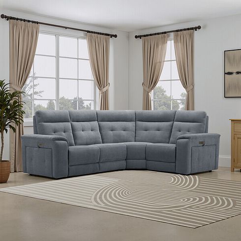 Juno Left Hand Corner Electric Recliner Sofa With Power Headrests in Amigo Coal Fabric