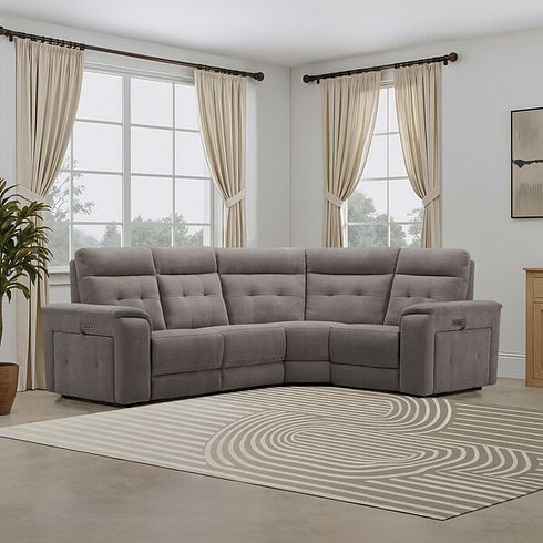 Juno Left Hand Corner Electric Recliner Sofa With Power Headrests in Amigo Cocoa Fabric