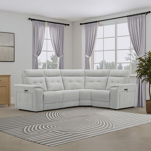 Juno Left Hand Corner Electric Recliner Sofa With Power Headrests in Amigo Dove Fabric