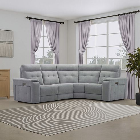 Juno Left Hand Corner Electric Recliner Sofa With Power Headrests in Amigo Granite Fabric