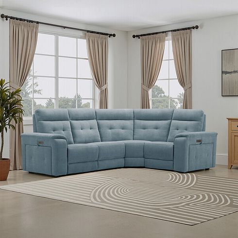 Juno Left Hand Corner Electric Recliner Sofa With Power Headrests in Amigo Mineral Fabric