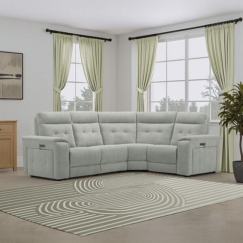 Juno Left Hand Corner Electric Recliner Sofa With Power Headrests in Amigo Sage Fabric