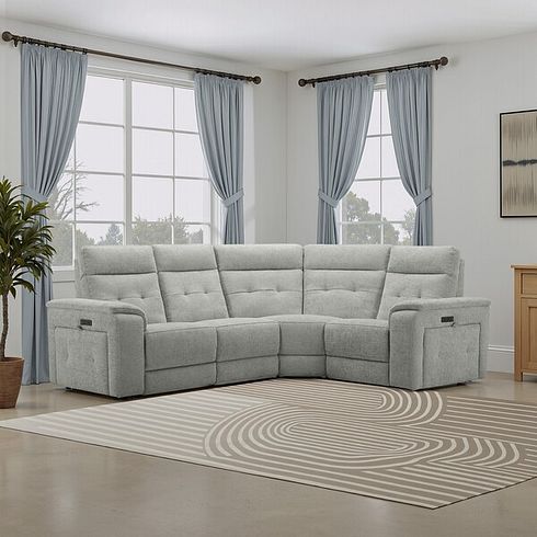 Juno Left Hand Corner Electric Recliner Sofa With Power Headrests in Hopsack Dove Fabric
