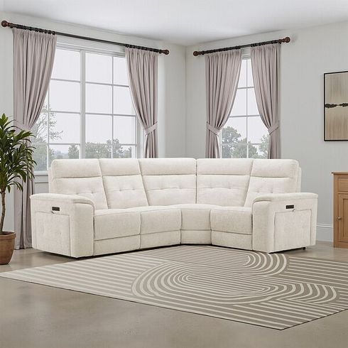Juno Left Hand Corner Electric Recliner Sofa With Power Headrests in Hopsack Natural Fabric