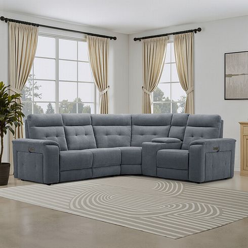 Juno Left Hand Corner Electric Recliner Sofa With Wireless Charging and Power Headrests in Amigo Coal Fabric