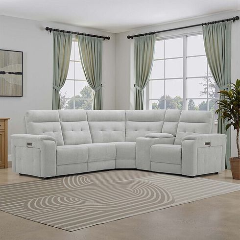 Juno Left Hand Corner Electric Recliner Sofa With Wireless Charging Console and Power Headrests in Amigo Dove Fabric