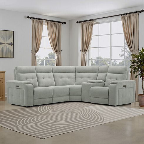 Juno Left Hand Corner Electric Recliner Sofa With Wireless Charging Console and Power Headrests in Amigo Sage Fabric