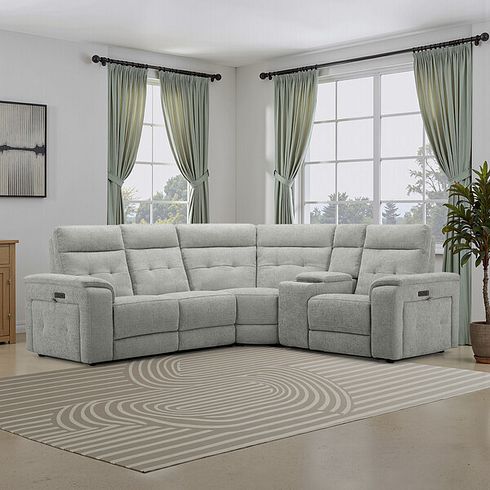 Juno Left Hand Corner Electric Recliner Sofa With Wireless Charging Console and Power Headrests in Hopsack Dove Fabric