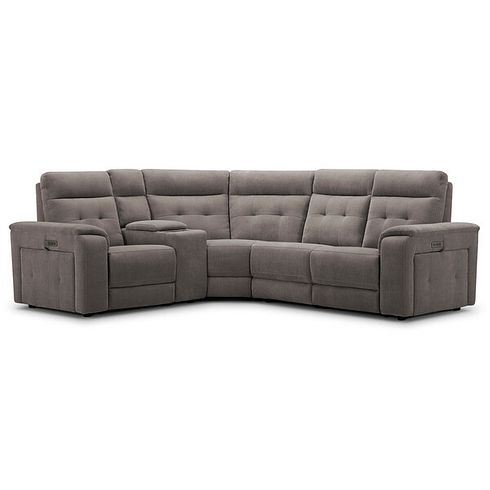 Juno Right Hand Corner Electric Recliner Sofa With Wireless Charging Console and Power Headrests in Amigo Cocoa Fabric