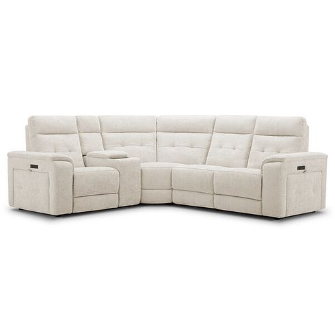 Juno Right Hand Corner Electric Recliner Sofa With Wireless Charging Console and Power Headrests in Hopsack Natural Fabric