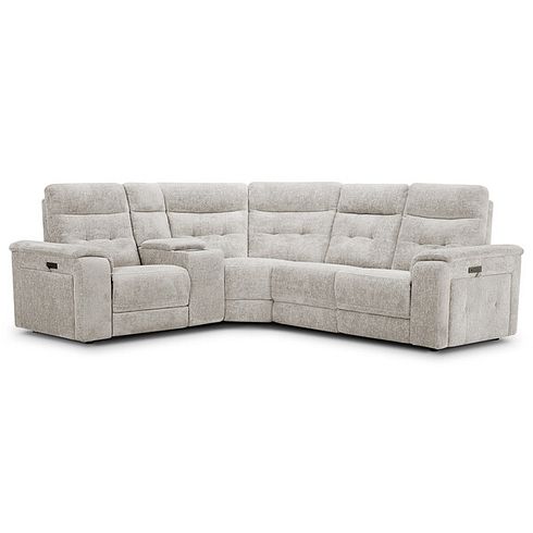Juno Right Hand Corner Electric Recliner Sofa With Wireless Charging Console and Power Headrests in Koto Turtle Dove Fabric