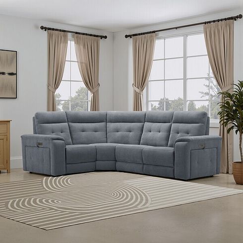 Juno Right Hand Corner Electric Recliner Sofa With Power Headrests in Amigo Coal Fabric