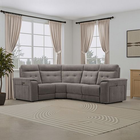 Juno Right Hand Corner Electric Recliner Sofa With Power Headrests in Amigo Cocoa Fabric