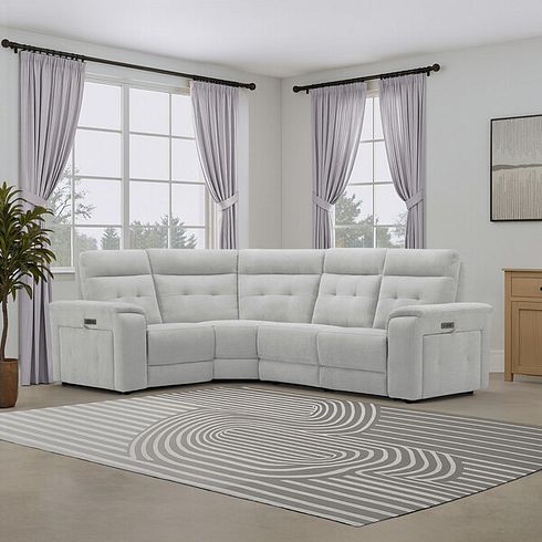Juno Right Hand Corner Electric Recliner Sofa With Power Headrests in Amigo Dove Fabric