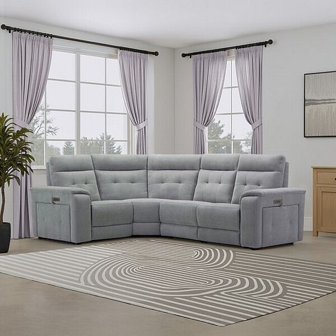 Juno Right Hand Corner Electric Recliner Sofa With Power Headrests in Amigo Granite Fabric