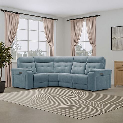 Juno Right Hand Corner Electric Recliner Sofa With Power Headrests in Amigo Mineral Fabric