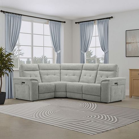 Juno Right Hand Corner Electric Recliner Sofa With Power Headrests in Hopsack Dove Fabric