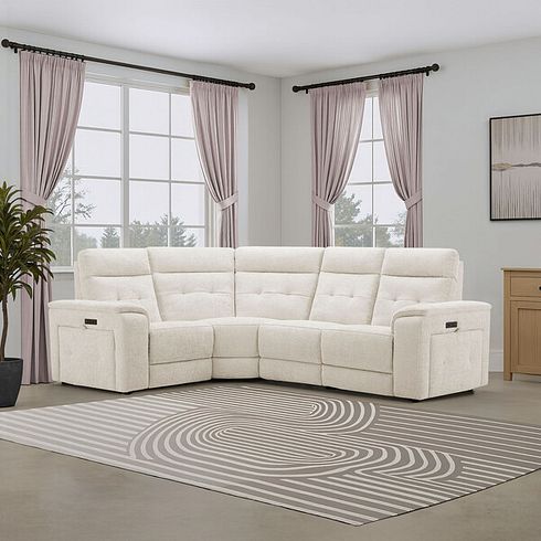 Juno Right Hand Corner Electric Recliner Sofa With Power Headrests in Hopsack Natural Fabric
