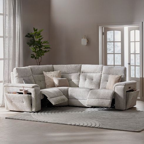 Juno Right Hand Corner Electric Recliner Sofa With Power Headrests in Koto Turtle Dove Fabric