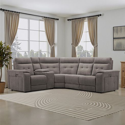 Juno Right Hand Corner Electric Recliner Sofa With Wireless Charging Console and Power Headrests in Amigo Cocoa Fabric