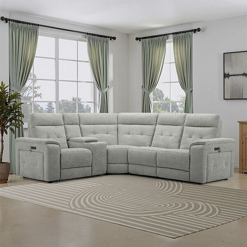 Juno Right Hand Corner Electric Recliner Sofa With Wireless Charging Console and Power Headrests in Hopsack Dove Fabric