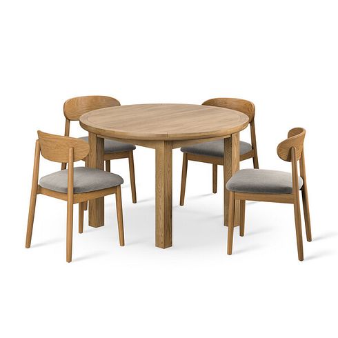 Knightsbridge Natural Round Extending Dining Table and 4 Modern Chair with Verona Mocha Fabric