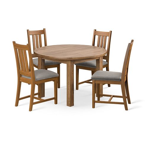 Knightsbridge Rustic Extending Dining Table and 4 Classic Rustic Oak Chair with Verona Mocha Fabric