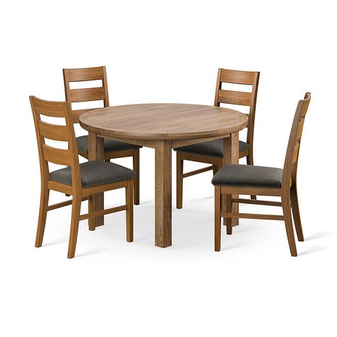 Knightsbridge Rustic Extending Dining Table and 4 Linear Rustic Oak Chair in Verona Chocolate Fabric
