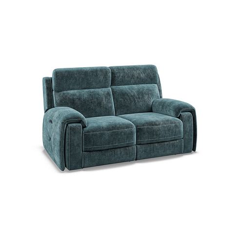 Leo 2 Seater Recliner Sofa with Adjustable Headrests in Descent Blue Fabric