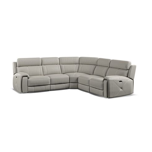 Leo Large Corner Recliner Sofa with Adjustable Headrests in Taupe Leather