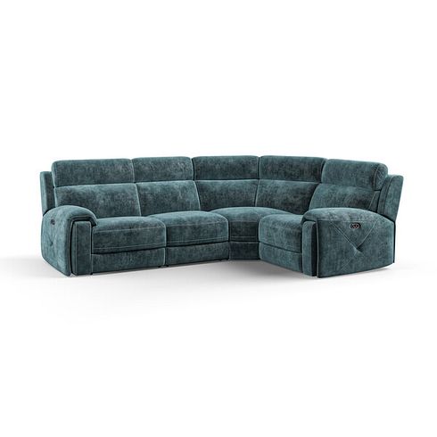 Leo Left Hand Corner Recliner Sofa in Descent Blue Fabric