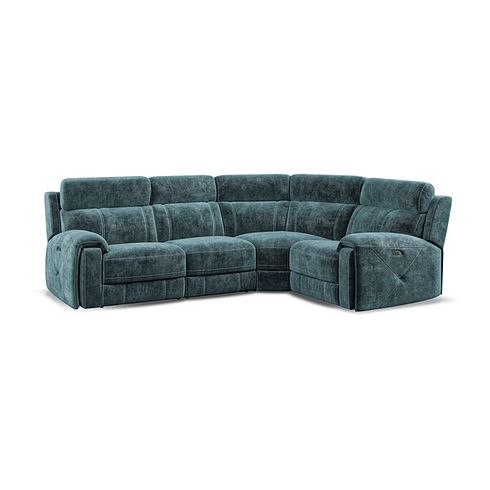 Leo Left Hand Corner Recliner Sofa with Adjustable Headrests in Descent Blue Fabric