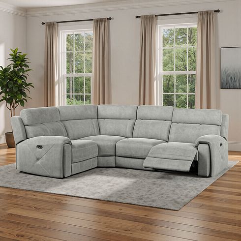 Leo Right Hand Corner Recliner Sofa in Billy Joe Dove Grey Fabric
