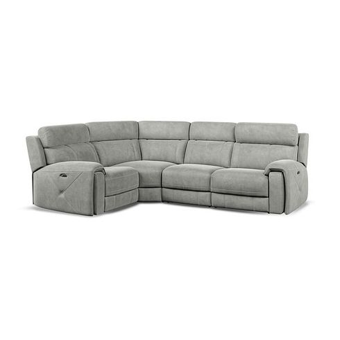 Leo Right Hand Corner Recliner Sofa with Adjustable Headrests in Billy Joe Dove Grey Fabric