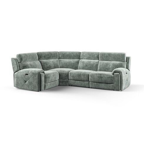 Leo Right Hand Corner Recliner Sofa with Adjustable Headrests in Descent Pewter Fabric