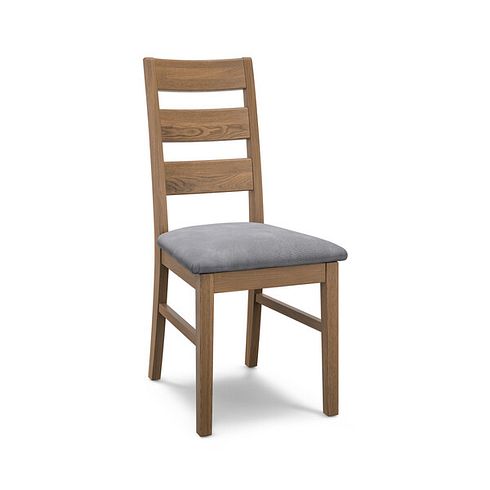 Linear Antique Finish Oak Chair with Dappled Silver Fabric Seat