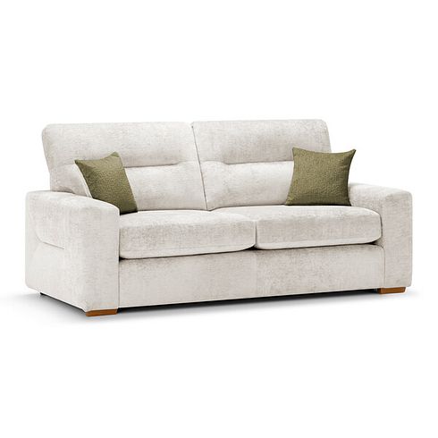 Lorenzo 3 Seater Sofa in Paolo Cream Fabric with Fern Scatter Cushions