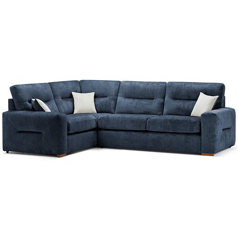 Lorenzo Right Hand Corner Sofa in Paolo Navy Fabric with Oyster Scatter Cushions
