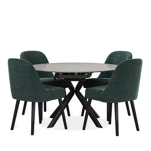 Lucia Ceramic Extending Round Dining Table in Matte Grey Finish 130cm with 4 Bette Chairs