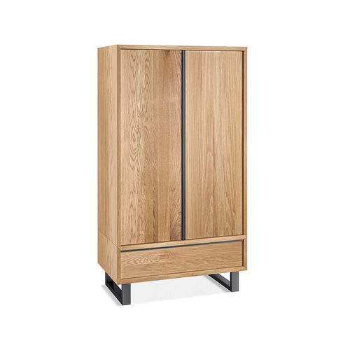 Maine Natural Solid Oak & Metal Double Wardrobe