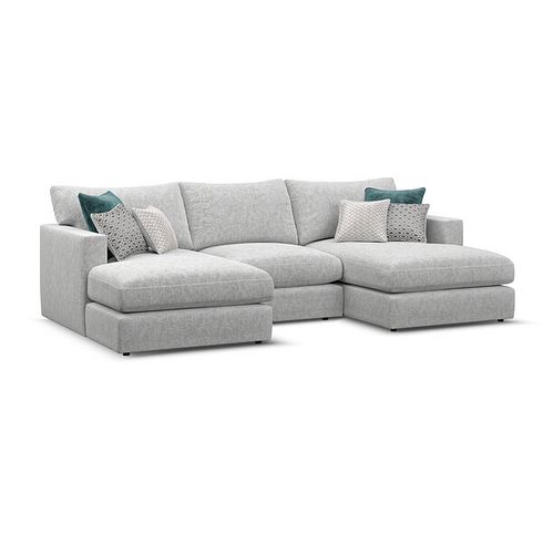 Malvern Modular 3 Seater U-Shape Chaise Sofa in Silver fabric - Group 16