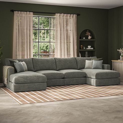 Malvern Modular 4 Seater U-Shape Chaise Sofa in Olive Green fabric - Group 17