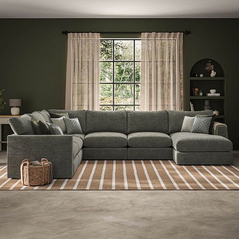 Malvern Modular 6 Seater Right Hand Corner Sofa with Chaise in Olive Green fabric - Group 19
