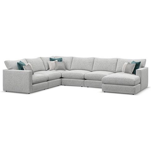 Malvern Modular 6 Seater Right Hand Corner Sofa with Chaise in Silver fabric - Group 19