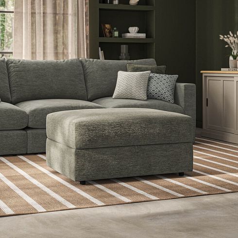 Malvern Storage Footstool in Olive Green fabric